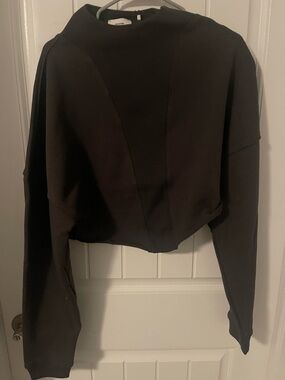 Joah Brown Black Ribbed Mock-Neck Top with Tag